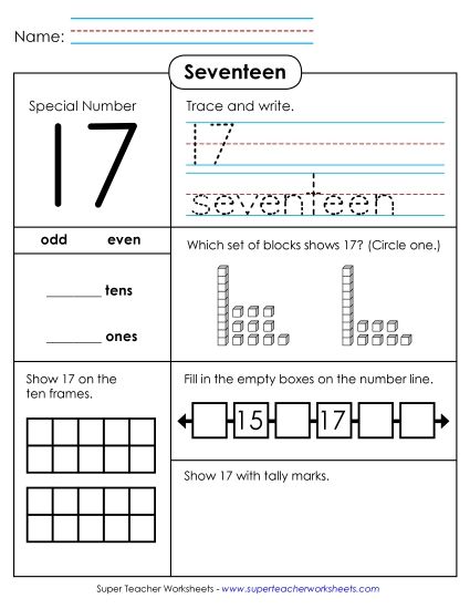 Number Seventeen - Secret Number: Seventeen (Printable PDF Worksheet)
