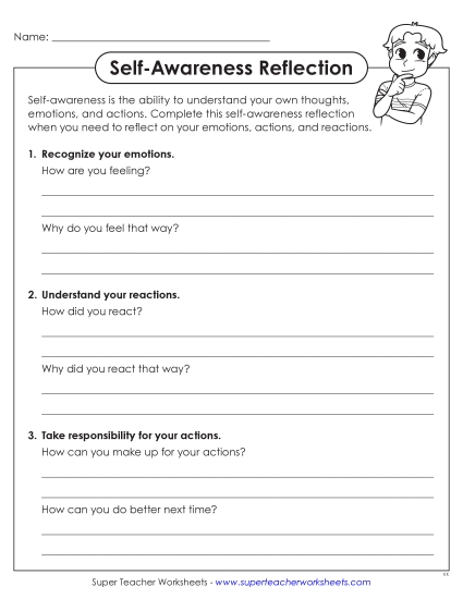 Self-Awareness - Self-Awareness Reflection (Basic) (Printable PDF Worksheet)