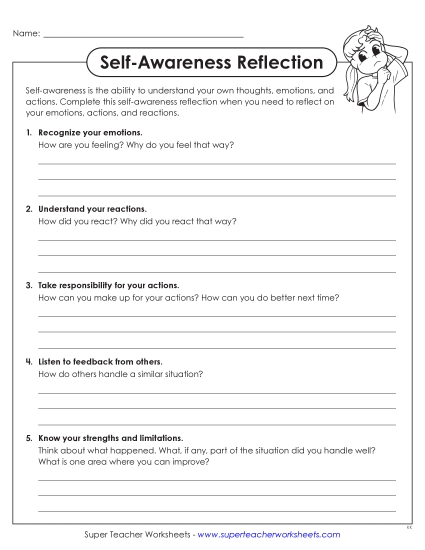 Self-Awareness - Self-Awareness Reflection (Intermediate) (Printable PDF Worksheet)