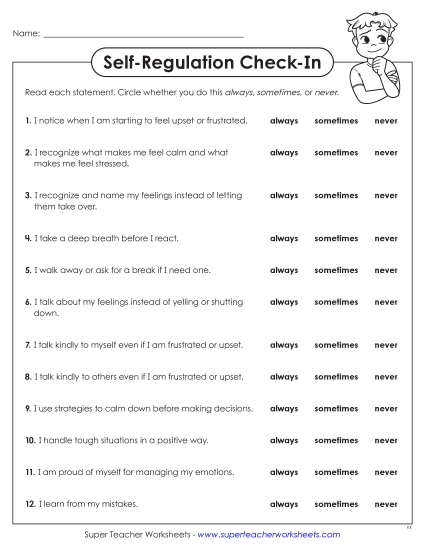 Self-Regulation - Self-Regulation Check-In (Printable PDF Worksheet)