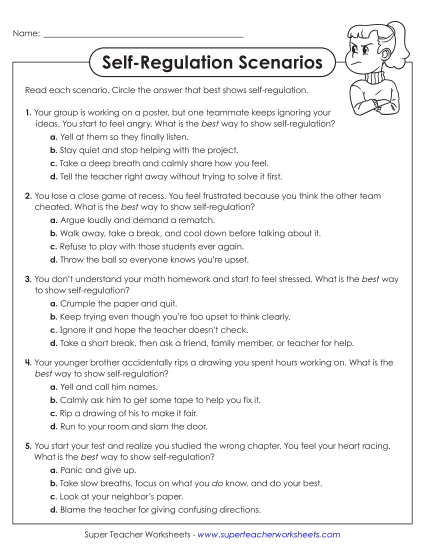 Self-Regulation - Self-Regulation Scenarios (Printable PDF Worksheet)