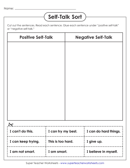 Self-Talk - Self-Talk Sort (Cut & Glue) (Printable PDF Worksheet)