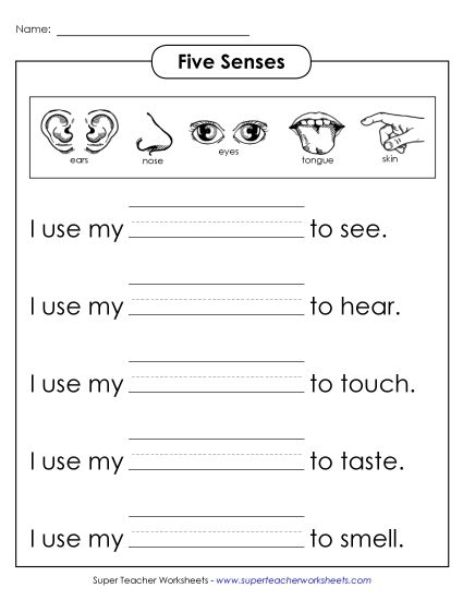 Worksheets - Senses: Fill in the Words (Printable PDF Worksheet)