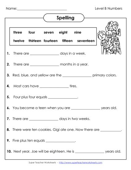 Worksheets and Activities - Sentence Completion (B-Number Words)  (Printable PDF Worksheet)