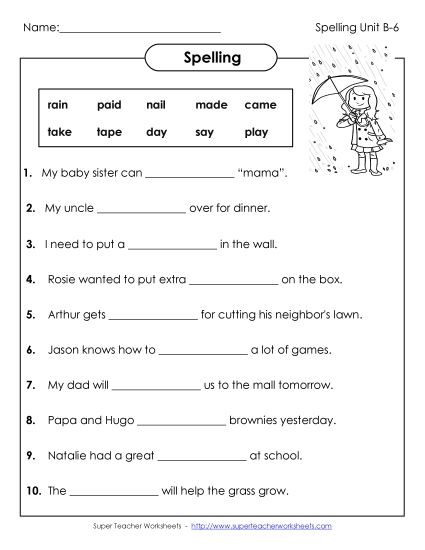 Worksheets - Sentences: Fill in the Blank Lines (B-6) (Printable PDF Worksheet)
