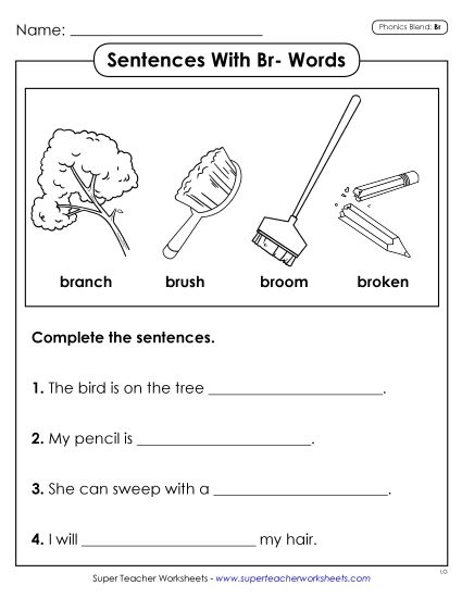 Worksheets - Sentences with Br- Words (Printable PDF Worksheet)