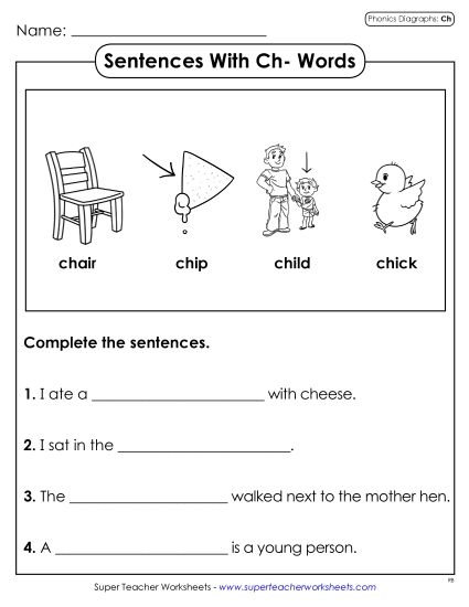 Worksheets - Sentences with CH Words (Printable PDF Worksheet)
