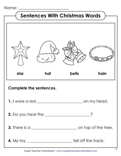 Worksheets - Sentences With Christmas Words (Printable PDF Worksheet)