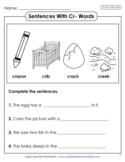 Worksheets - Sentences with CR Words (Printable PDF Worksheet)