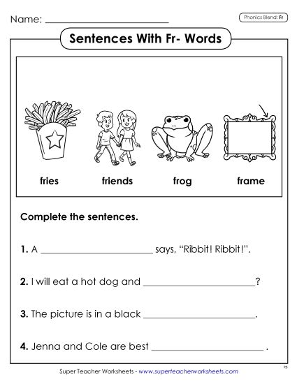 Worksheets - Sentences with FR Words (Printable PDF Worksheet)
