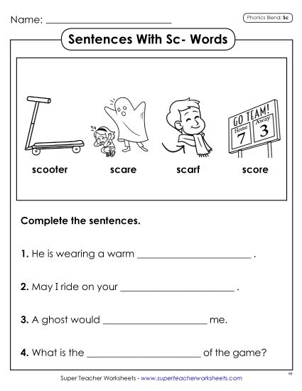 Worksheets - Sentences with SC Words (Printable PDF Worksheet)