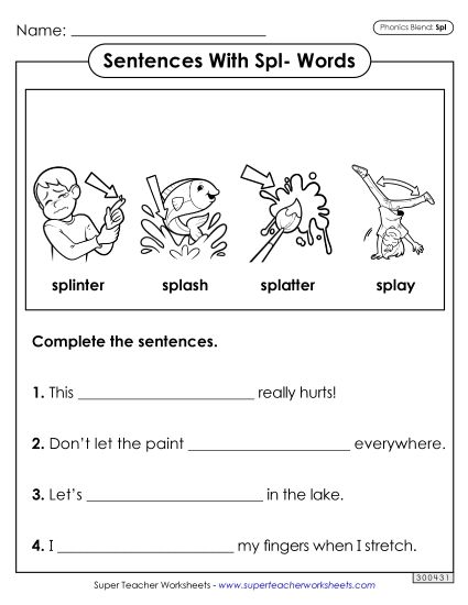 Worksheets - Sentences with Spl- Words (Printable PDF Worksheet)