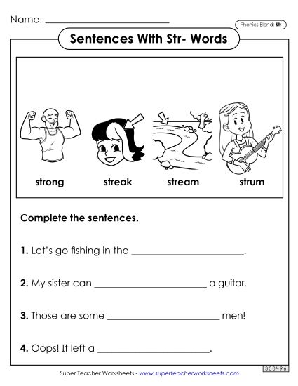 Worksheets - Sentences with Str- Words (Printable PDF Worksheet)