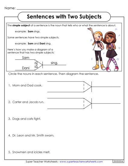 Basic - Sentences with Two Subjects (Printable PDF Worksheet)