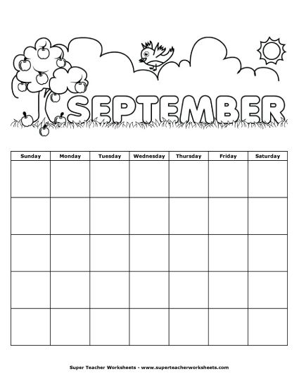 Calendars - September Fall Calendar (Printable PDF Worksheet)