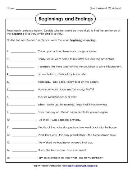 Intermediate (Reading) - Sequence Beginning or Ending (Printable PDF Worksheet)