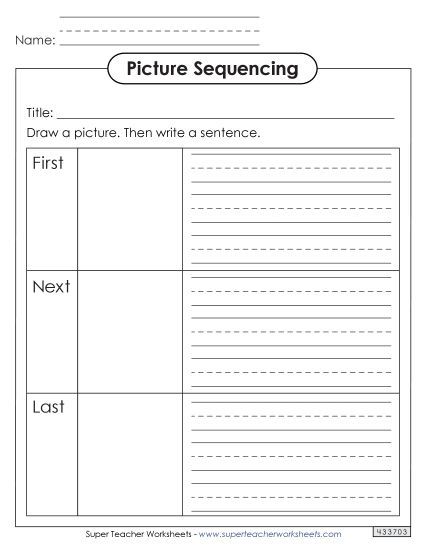 Graphic Organizers - Sequencing Boxes with Drawing First, Next, and Last (Printable PDF Worksheet)