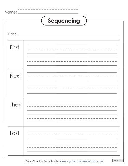 Graphic Organizers - Sequencing Boxes (with Lines)  First, Next, Then, and Last (Printable PDF Worksheet)