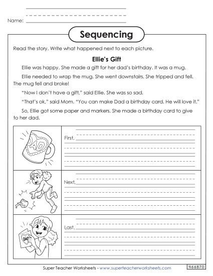 Sequencing Stories - Sequencing Story: Ellie's Gift (Printable PDF Worksheet)
