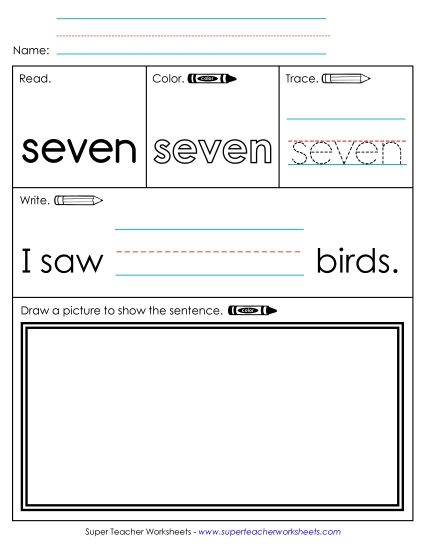 Individual Sight Words - Seven (Sight Word) (Printable PDF Worksheet)