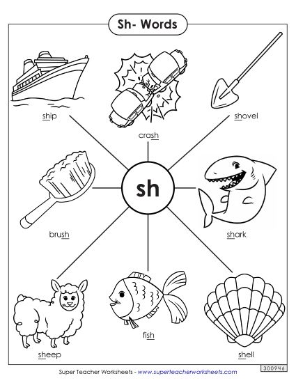 Phonics Blends and Digraphs - Sh- Words (Printable PDF Worksheet)