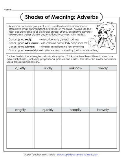 Worksheets - Shades of Meaning: Adverbs (Printable PDF Worksheet)