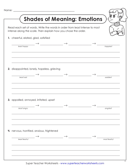 Self-Awareness - Shades of Meaning: Emotions (Printable PDF Worksheet)