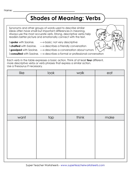 Worksheets - Shades of Meaning: Verbs (Printable PDF Worksheet)