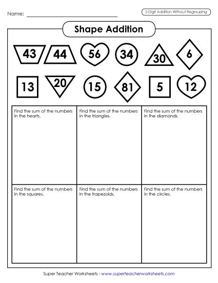 Addition (No Borrowing) - Shape Addition (Printable PDF Worksheet)