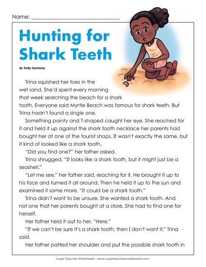Fiction Stories - Shark Teeth (Fiction) (Printable PDF Worksheet)