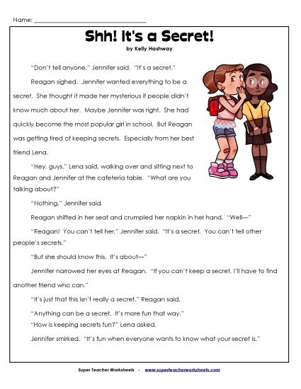 Fiction Stories - Shh!  It's a Secret (Fiction) (Printable PDF Worksheet)