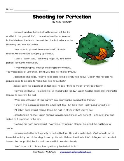 Fiction Stories - Shooting for Perfection (Fiction) (Printable PDF Worksheet)