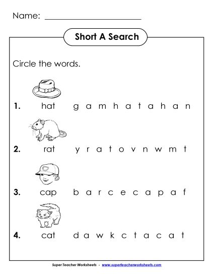 Worksheets - Short A: Horizontal Word Hunt (Illustrated) (Printable PDF Worksheet)