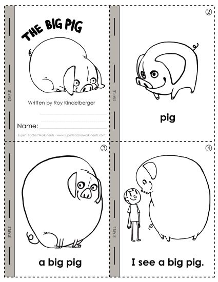 Cut & Glue Activities - Short I Mini-Book Activity: Big Pig (Printable PDF Worksheet)