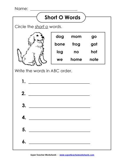 Worksheets - Short O - ABC Order 2 (Printable PDF Worksheet)