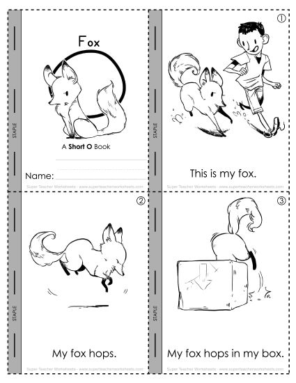 Cut & Glue Activities - Short O Mini-Book Activity: Fox (Printable PDF Worksheet)