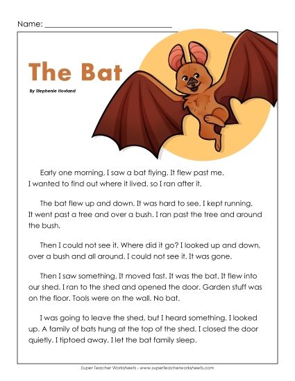 Reading Comprehension Fiction - Short Story: The Bat (Printable PDF Worksheet)