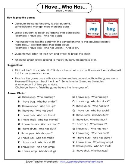 Phonics - Short U Words (Printable PDF Worksheet)