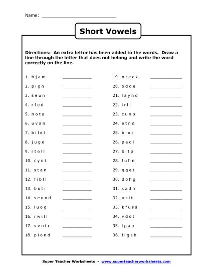 Long and Short Vowels - Short Vowel Mystery Words (Printable PDF Worksheet)