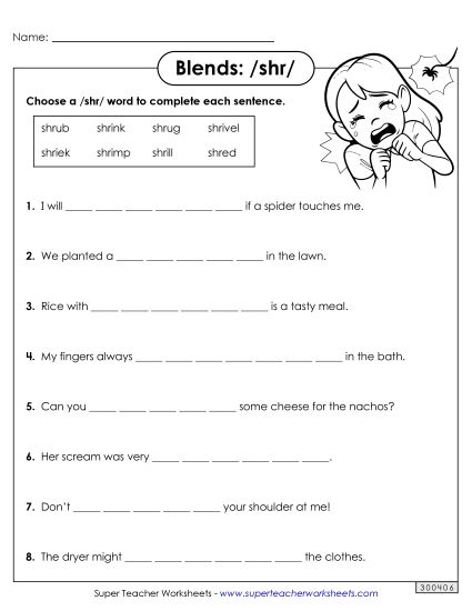 Worksheets - Shr- Sentences (Printable PDF Worksheet)