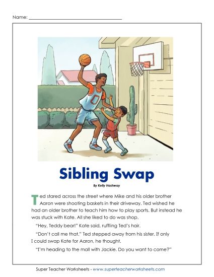 Fiction Stories - Sibling Swap (Fiction) (Printable PDF Worksheet)