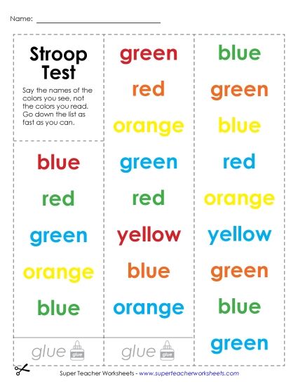 Just for Fun - Sight: Stroop Test (Printable PDF Worksheet)