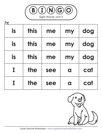 Worksheets - Sight Word Bingo (Unit 2) (Printable PDF Worksheet)