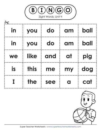 Worksheets - Sight Word Bingo (Unit 4) (Printable PDF Worksheet)