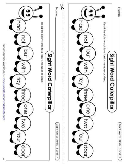 Worksheets - Sight Word Caterpillar: Units 13 and 14 (Printable PDF Worksheet)