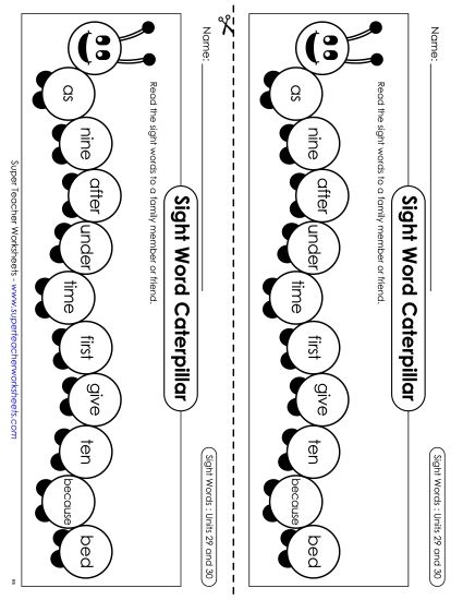 Worksheets - Sight Word Caterpillar: Units 29 and 30 (Printable PDF Worksheet)
