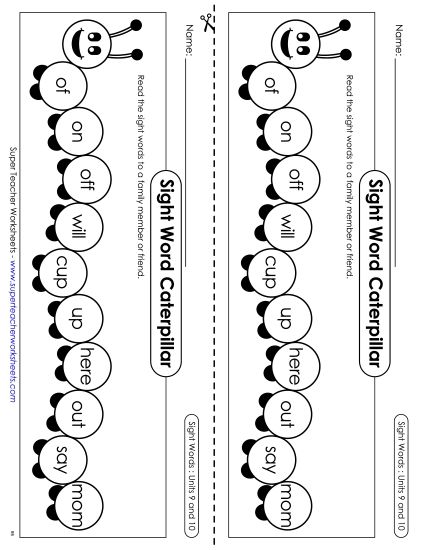 Worksheets - Sight Word Caterpillar: Units 9 and 10 (Printable PDF Worksheet)