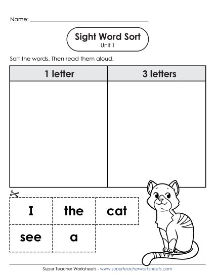Worksheets - Sight Word Sort (Unit 1) (Printable PDF Worksheet)
