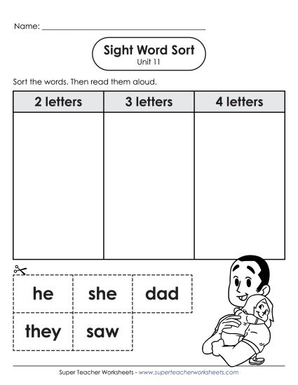 Worksheets - Sight Word Sort (Unit 11) (Printable PDF Worksheet)