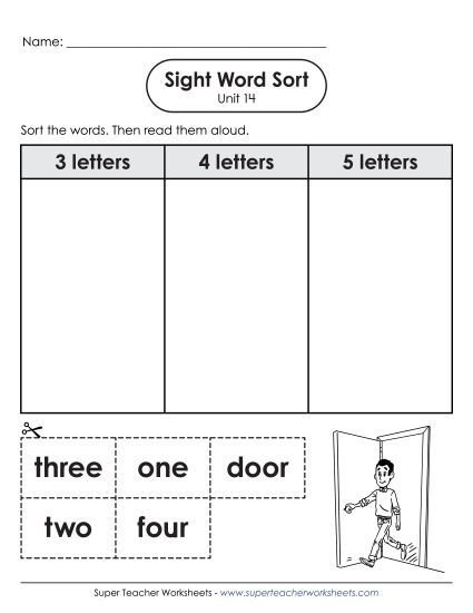 Worksheets - Sight Word Sort (Unit 14) (Printable PDF Worksheet)